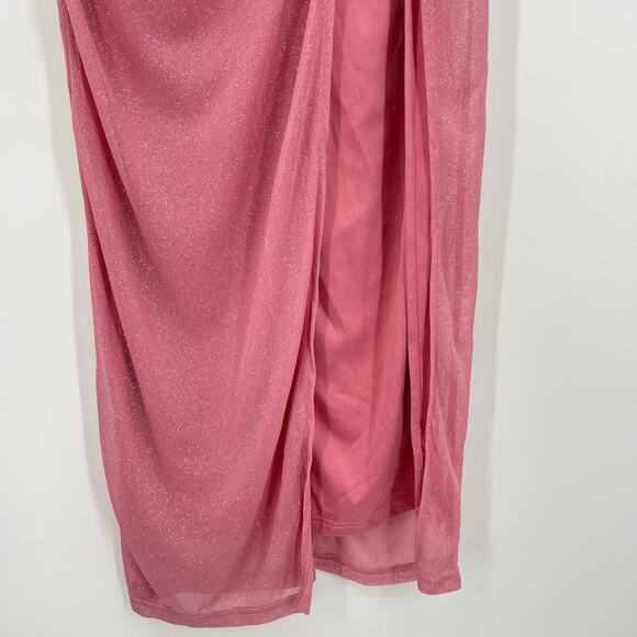 superdown | Bea Halter Maxi Dress in Pink Glitter Knit Ruched Halter S - Picture 8 of 14